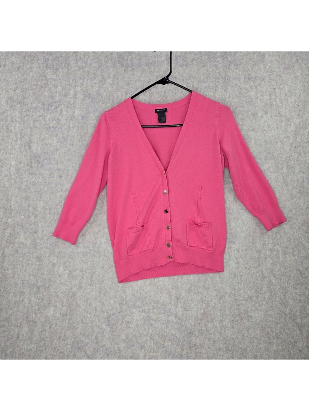 Ann Taylor Women Cardigan Pink Medium Rayon/Nylon Button Down 3/4 Sleeve